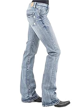 デニム・ジーパン Natural Semi Bootcut Denim Jeans Blue MDPT059DBLUE Bootcut Jeans for Women Fit Embroidered Washed Jean Denim